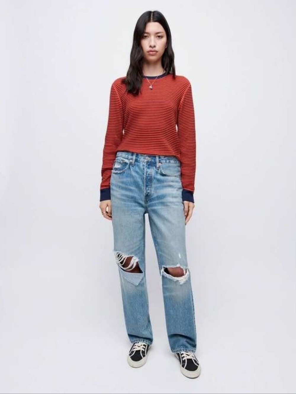 Re/Done Medium Raf Blue Denim 90s Crop Low Slung Straight Leg Distressed Jeans